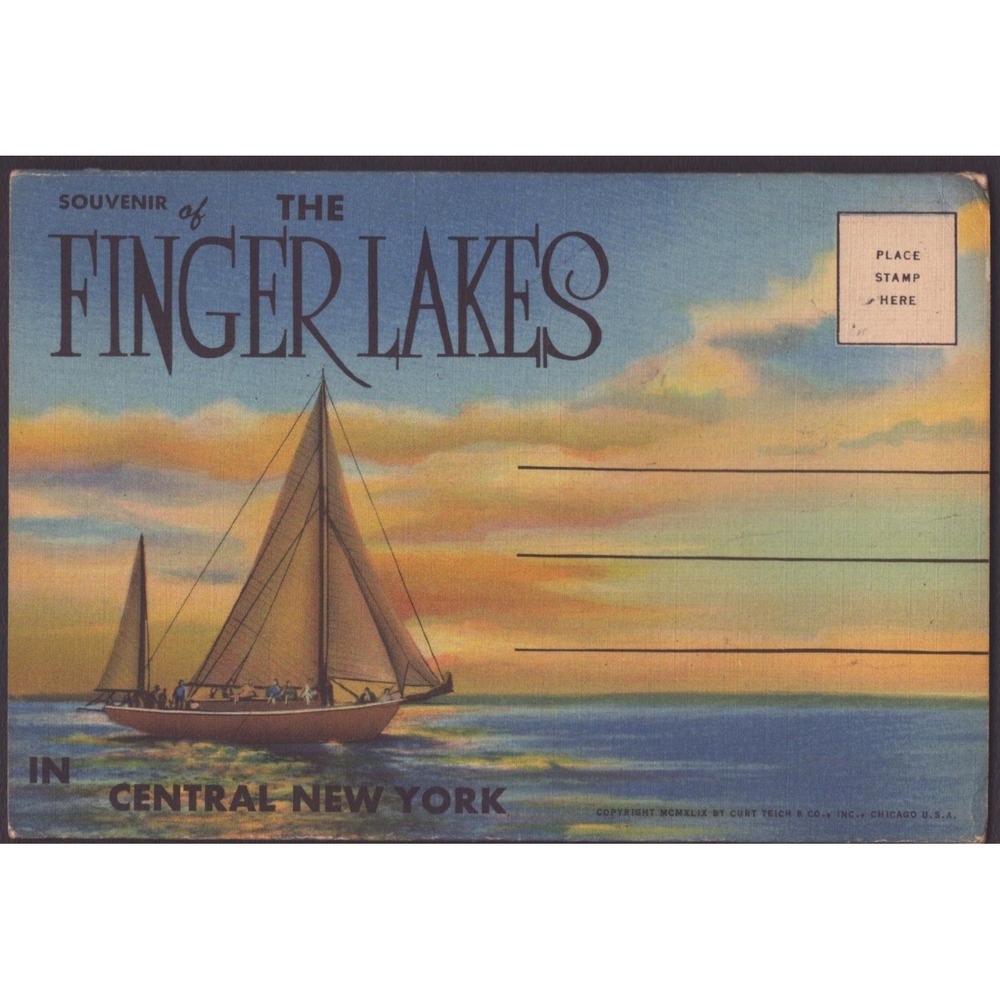 Greetings From The Finger Lakes New York NY Large Letter Linen Postcard Folder - Picture 2 of 2